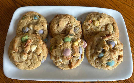 Pecan, White Chocolate Chip and M&M Cookies (A Riff on a Toll House)