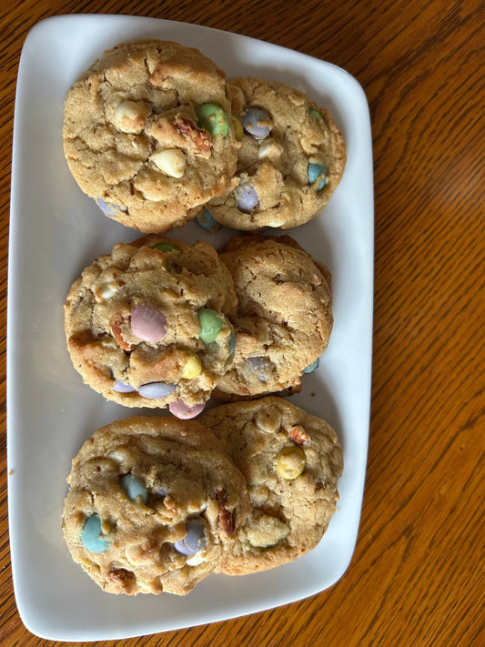Pecan, White Chocolate Chip and  M&M Cookies (A riff on a Toll House)